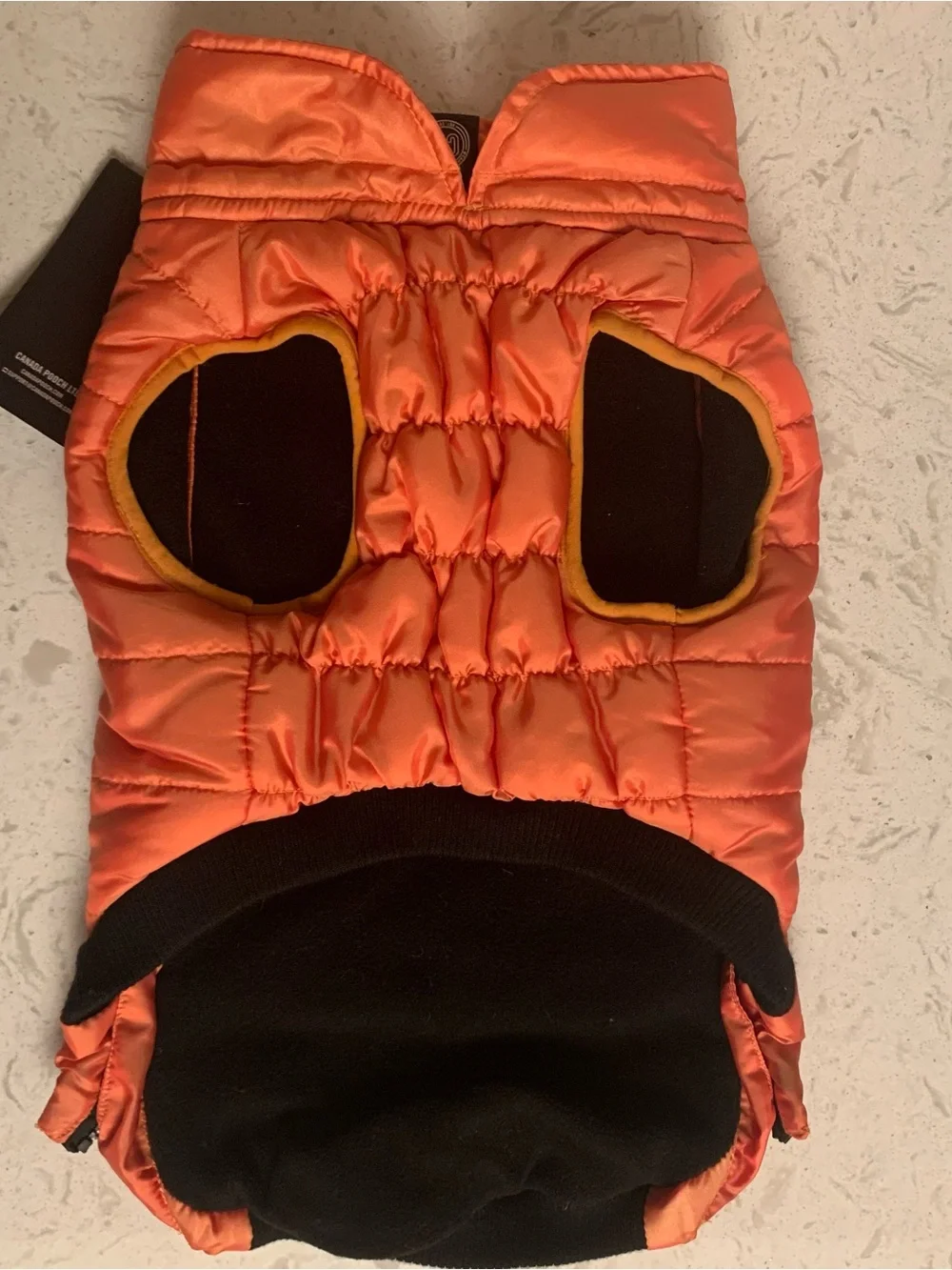 Canada Pooch Puffer Dog Coat Sz Med 16 17-25 Lbs orange/black fleece lined NEW